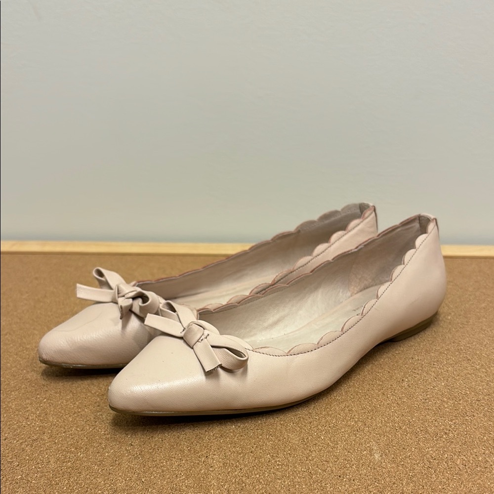 Kate Spade Elent Flex Point Toe Bow Scallop Ballet Flats Blush Pink Leather 7M